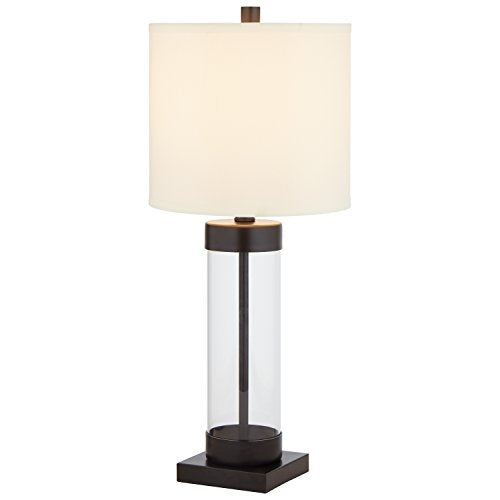 Amazon Brand | Table Desk Lamp | Stone & Beam Glass | Linen Shade | 23" H | Black