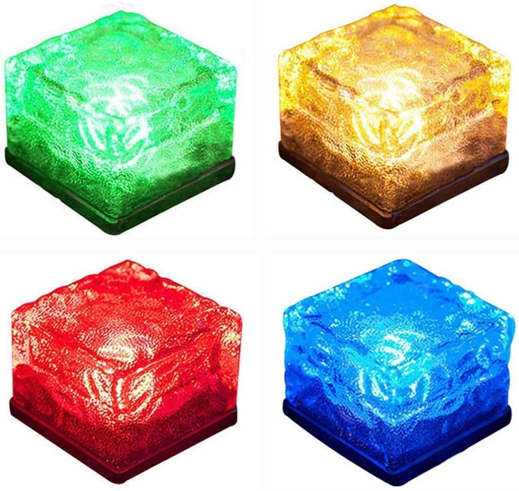MITOPDEAL | Glass Brick Light | Solar | 4-Pack | Multi-Colored