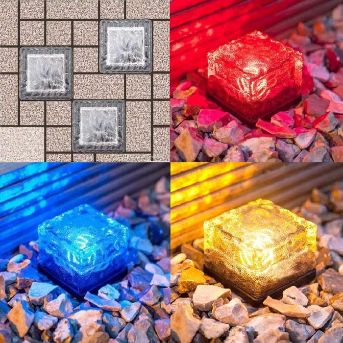MITOPDEAL | Glass Brick Light | Solar | 4-Pack | Multi-Colored